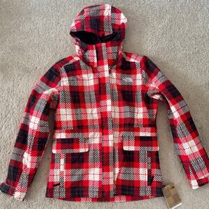 North Face TNF 3 in 1 Monarch Triclimate Jacket Red Plaid Women Ski Snow